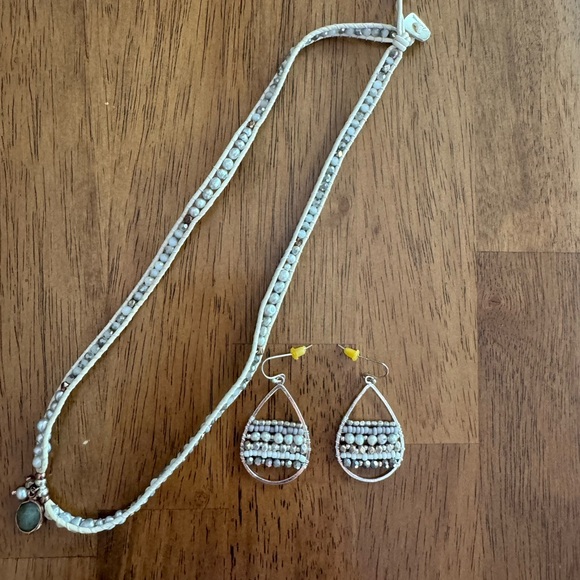 Nakamol Handcrafted Wire Wrapped Bracelet & Earrings Set Leather Natural Stones - Picture 4 of 15